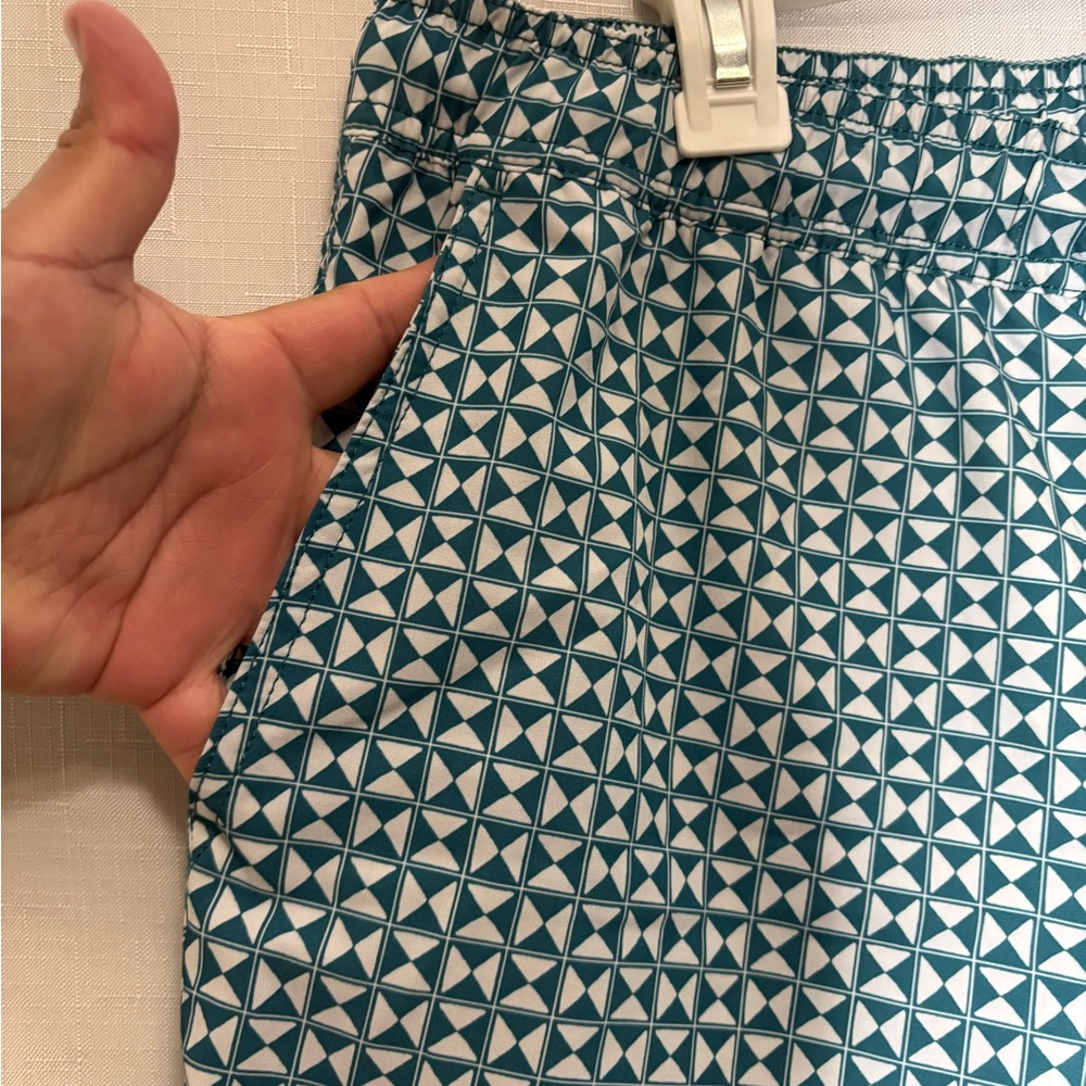 J. Crew  Swim Trunks with Geometric Pattern green and white - Picture 7 of 9